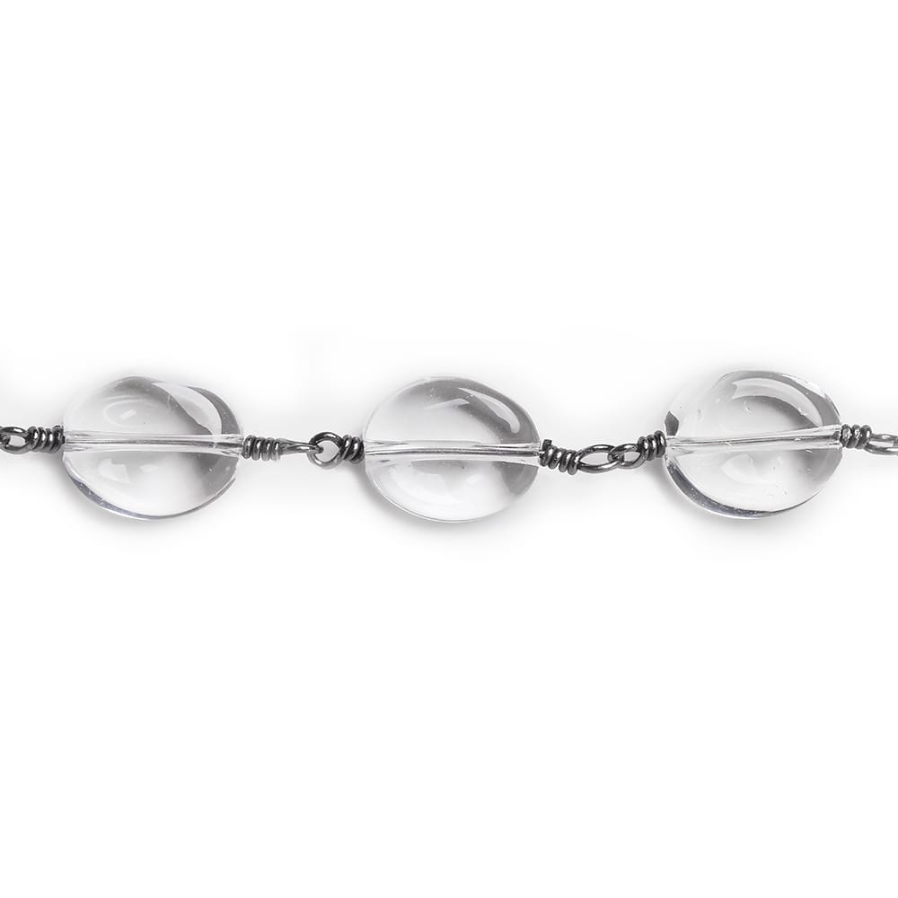 12x10mm Crystal Quartz plain oval Black Gold Chain by the foot 16 pieces