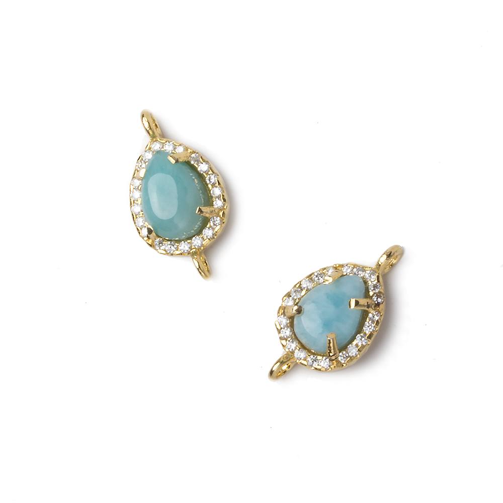 12x10mm Vermeil Bezel White CZ and Larimar Pear Connector 1 focal piece