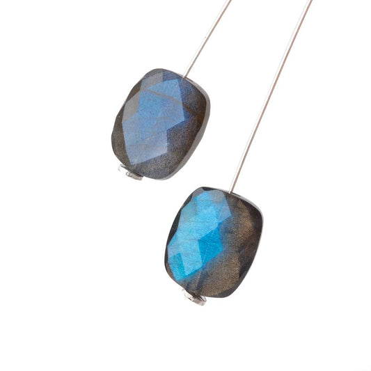 12x10mm Labradorite Faceted Rectangle Focal Beads Set of 2 AA 1mm hole