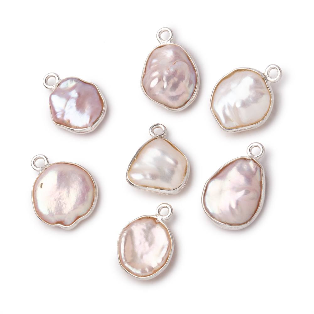 12x11mm Silver Bezeled Ballet Pink Keshi Pearl Pendant 1 focal piece