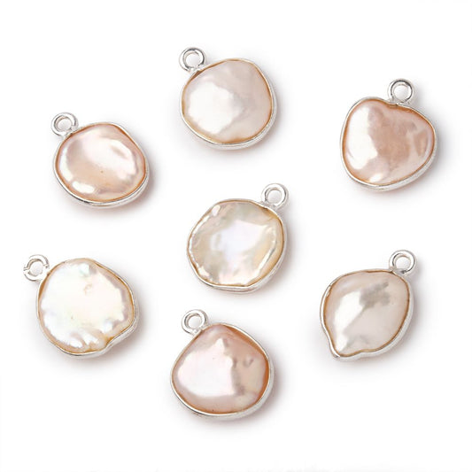 12x11mm Silver Bezeled Peach Keshi Pearl Pendant 1 focal piece