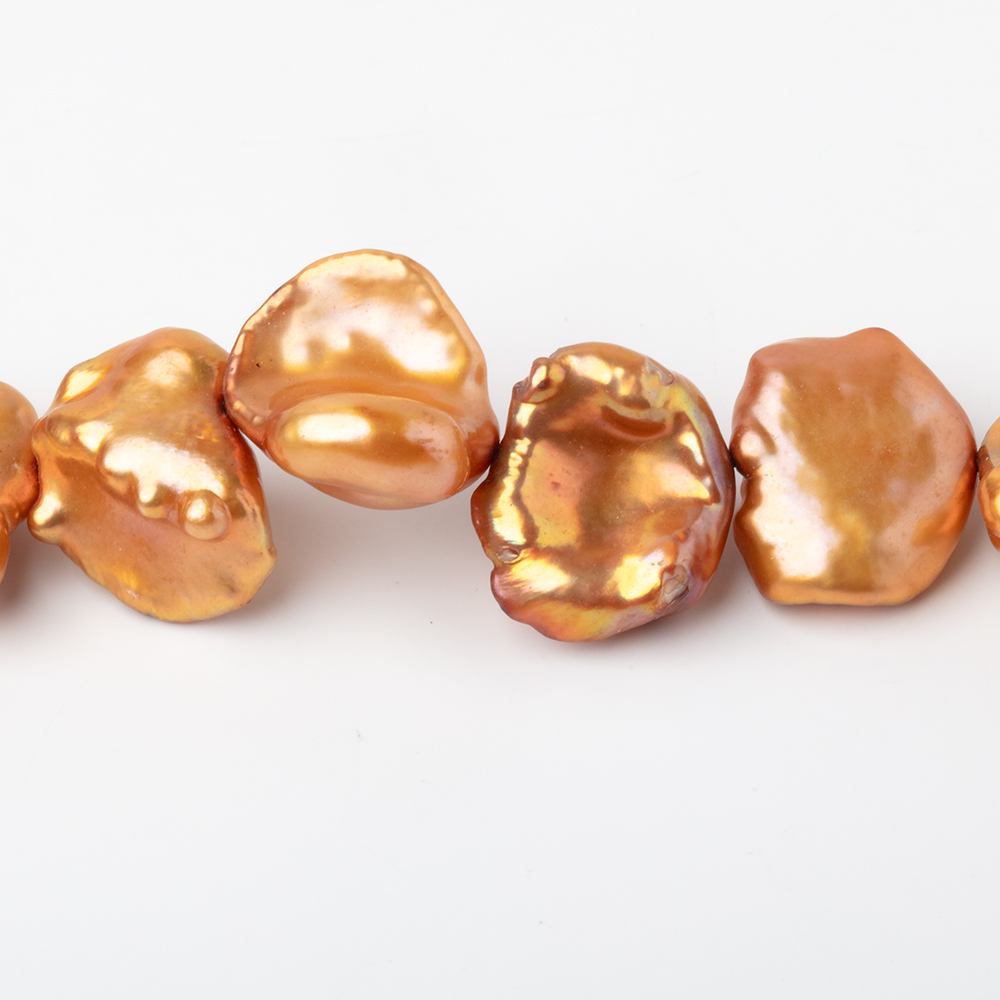 12x12-15x13mm Sunset Orange Keshi Freshwater Pearls 16 inch 28 Beads