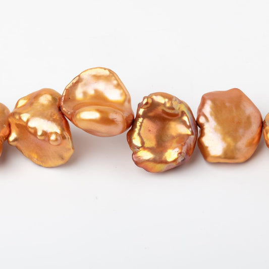 12x12-15x13mm Sunset Orange Keshi Freshwater Pearls 16 inch 28 Beads