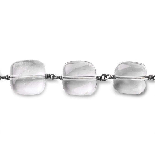 12x12mm Crystal Quartz plain cushions Black Gold plated Chain by the foot