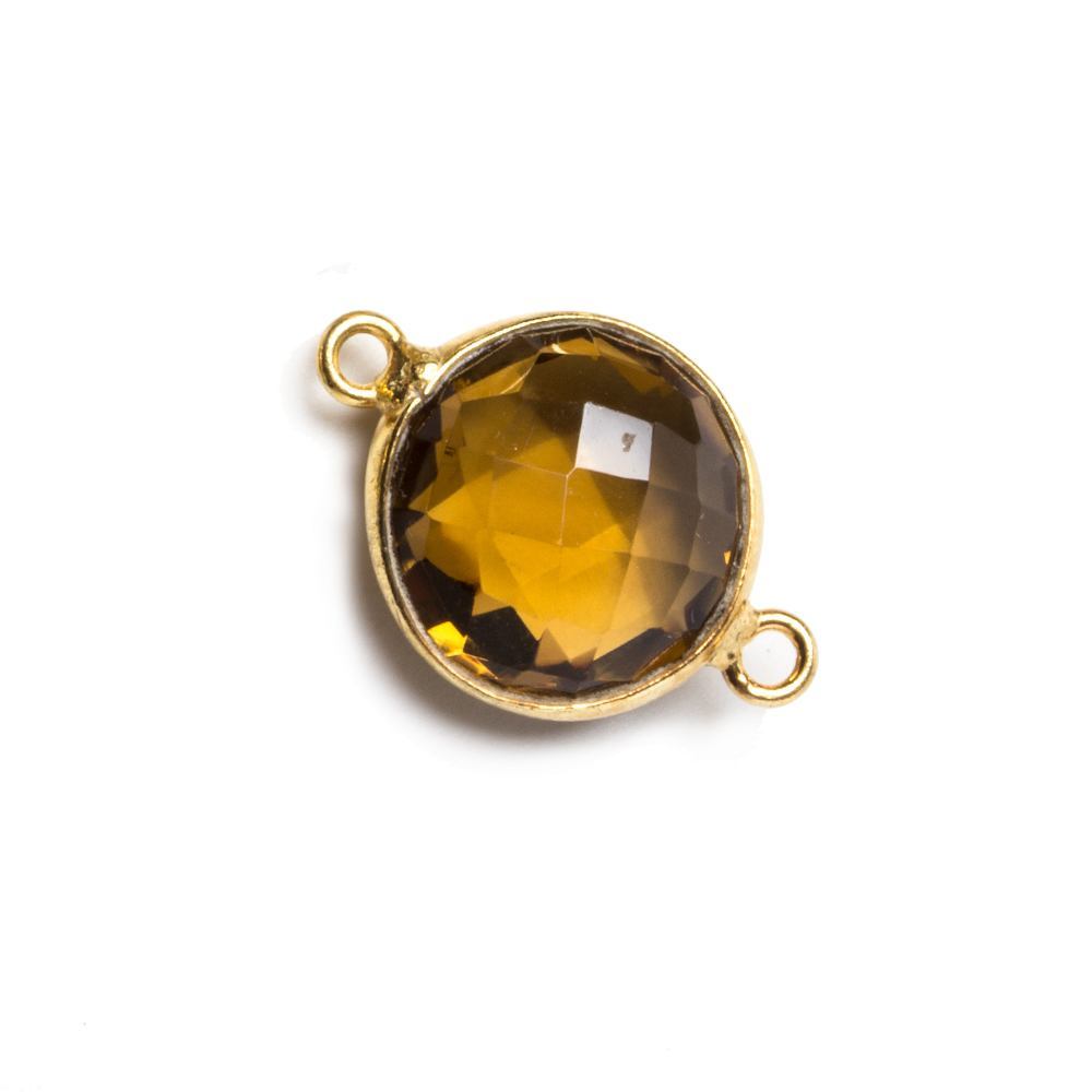 12x12mm Vermeil Bezeled Whiskey Quartz faceted coin Connector 1 piece