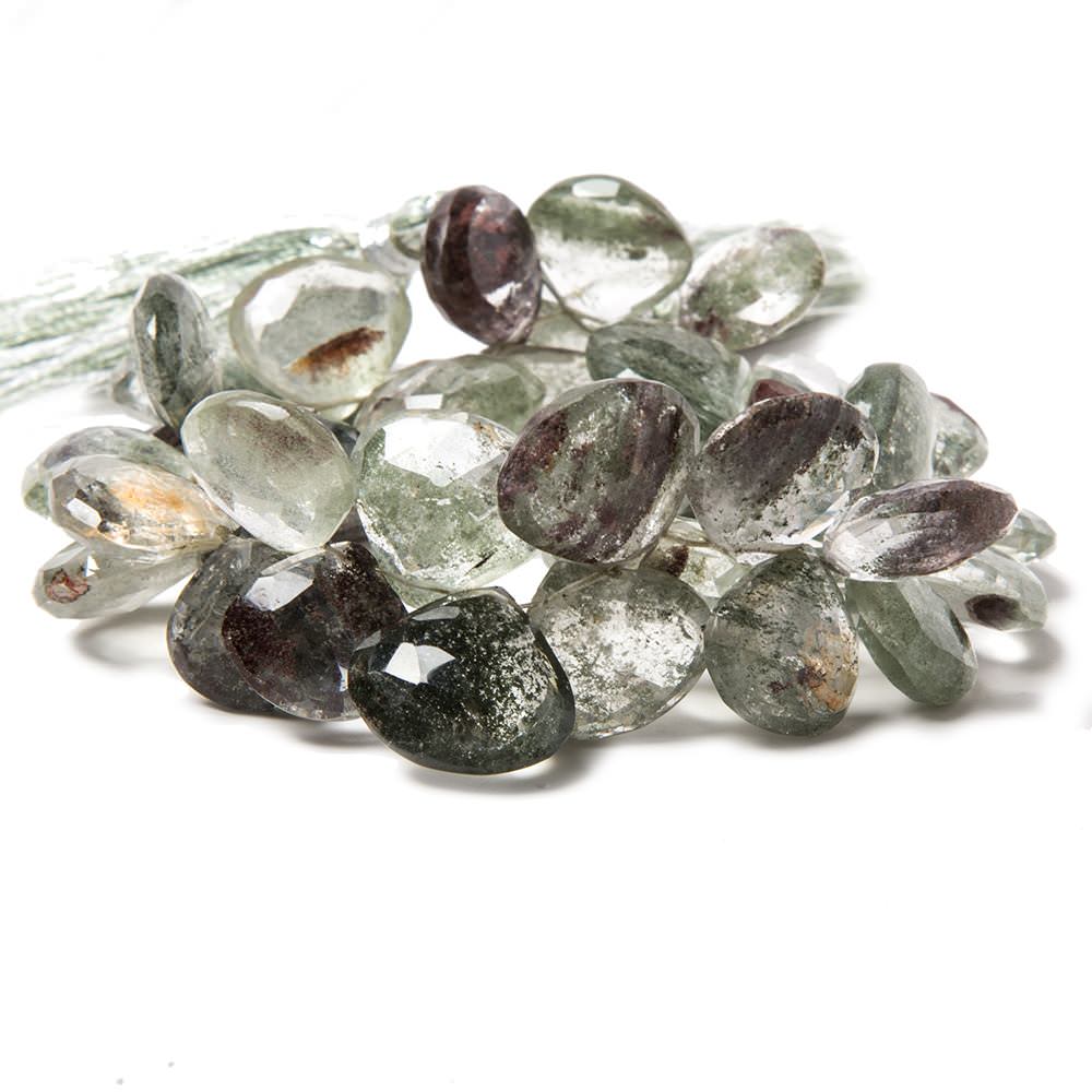 12x13-13x14mm Moss Quartz Faceted Heart Briolettes 8 inch 40 beads
