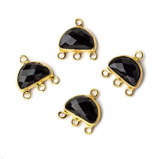 12x13mm Vermeil Bezel Black Chalcedony Half Moon 3 ring Connector 1 focal bead