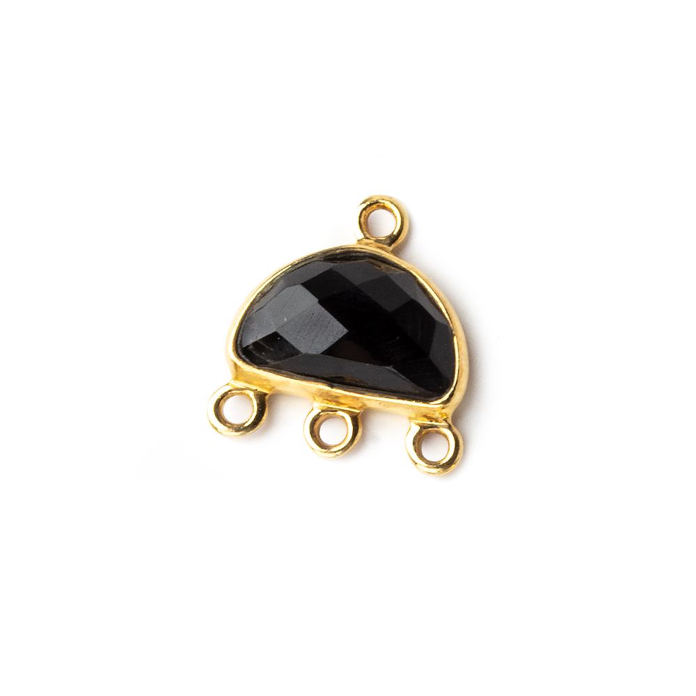 12x13mm Vermeil Bezel Black Chalcedony Half Moon 3 ring Connector 1 focal bead