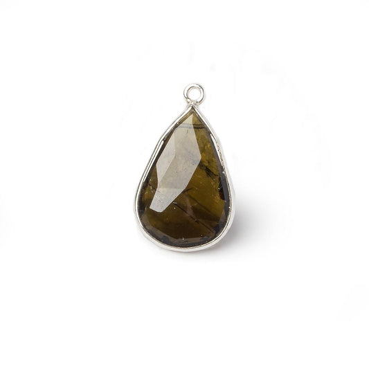 12x20mm Silver Bezel Green Tourmaline Pear Pendant 1 Piece
