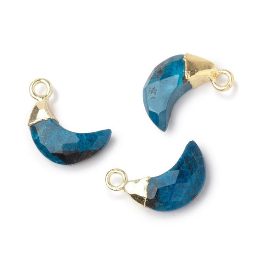 12x7mm Gold Leafed Chrysocolla Faceted Crescent Moon 1 Focal Pendant