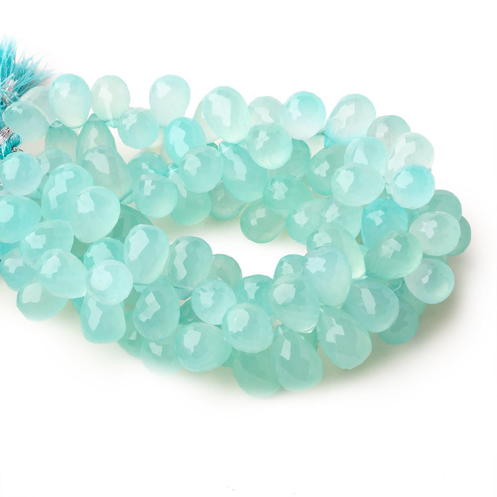 12x8mm Seafoam Blue Chalcedony top drilled faceted tear drop beads 8 inch 52 beads