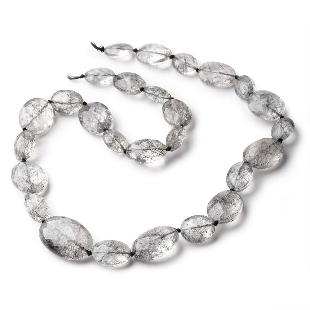 12x9-24x16mm Black Tourmalinated Quartz Faceted Ovals 18 inch 26 Beads AAA