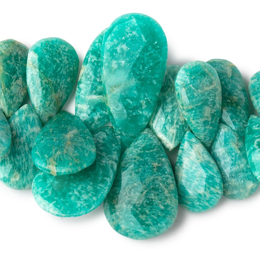 12x9-38x19mm Russian Amazonite Faceted Pear Beads 6 inch 33 pieces