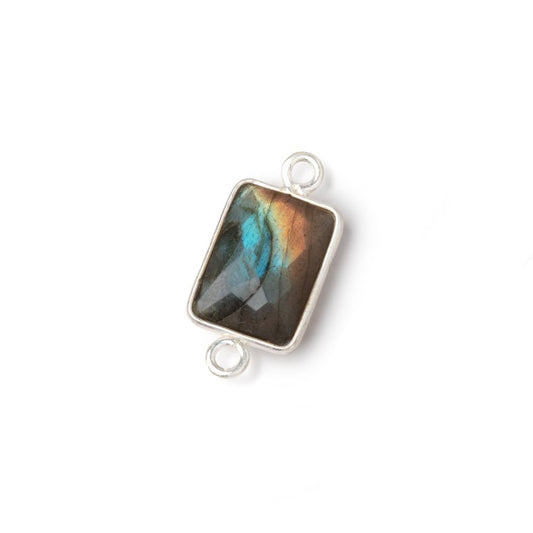 12x9mm Silver Bezel Labradorite Faceted Rectangle with Multi Flash 1 Connector