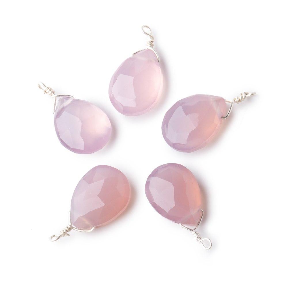 12x9mm Silver Wire Wrapped Lilac Pink Chalcedony Faceted Pear 1 Focal Pendant