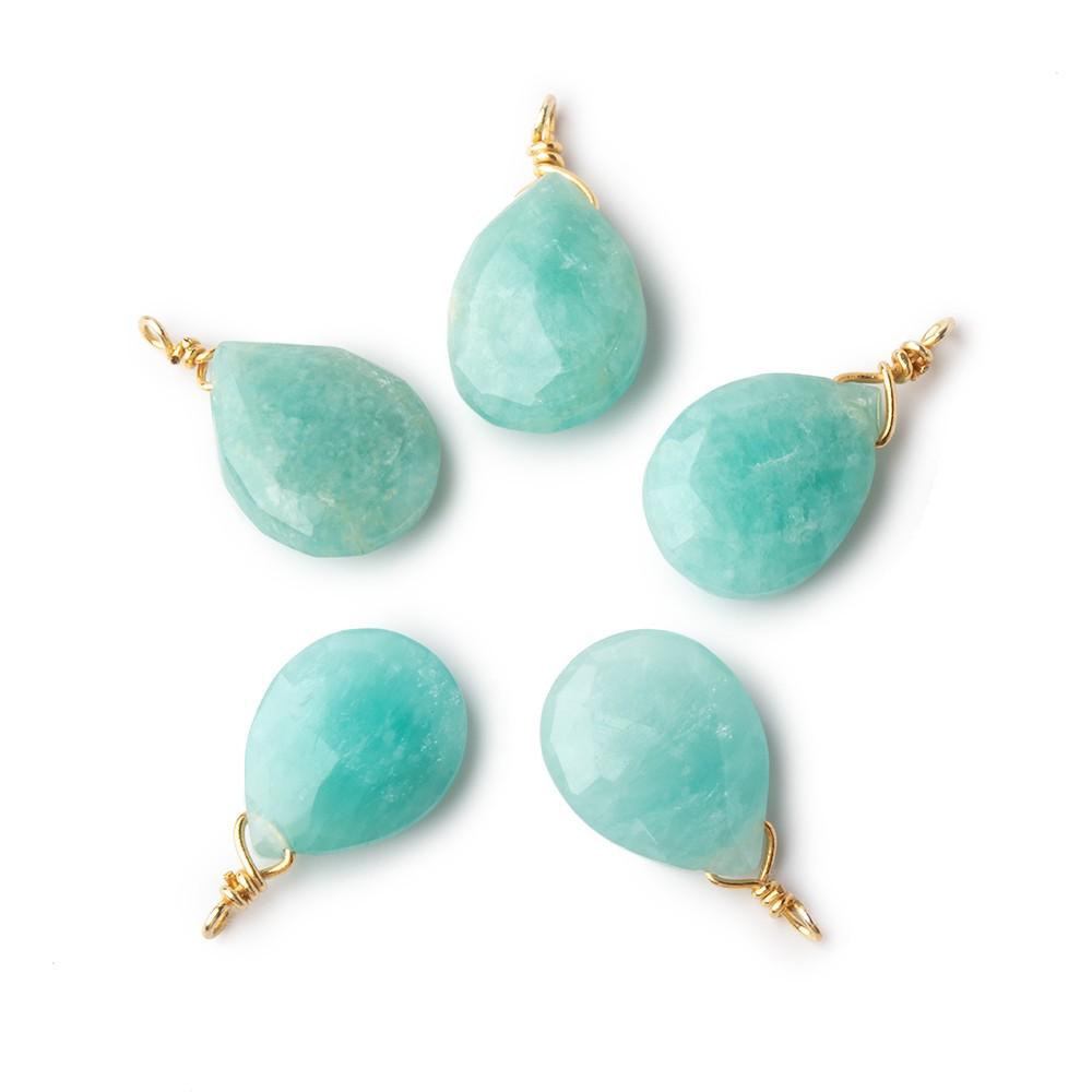 12x9mm Vermeil Wire Wrapped Amazonite Faceted Pear 1 Focal Pendant