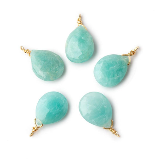 12x9mm Vermeil Wire Wrapped Amazonite Faceted Pear 1 Focal Pendant