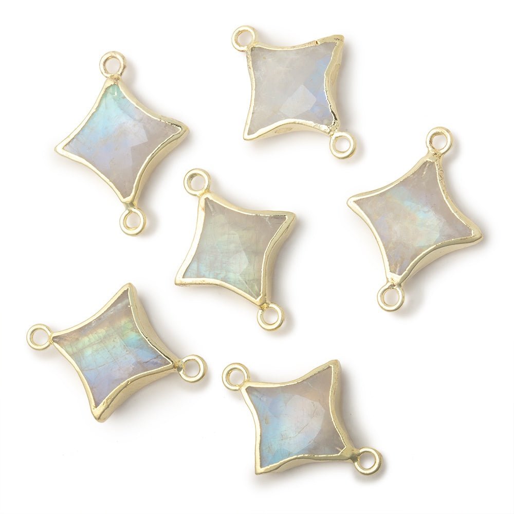 13-14mm Gold Leaf Rainbow Moonstone 4 Point Star Focal 2 Ring Connector