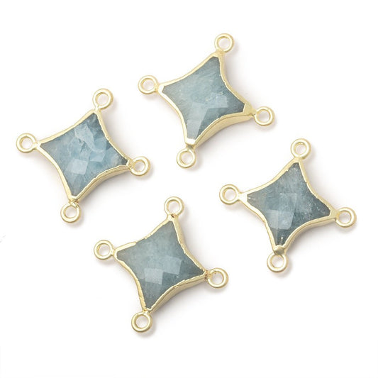 13-14mm Gold Leafed Aquamarine 4 Point Star Focal 4 Ring Connector