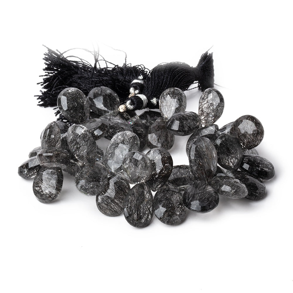 13-16mm Black Tourmalinated Quartz Faceted Pear Beads 7.5 inch 44 pieces AA