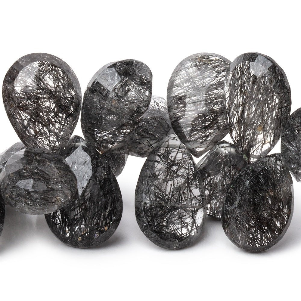 13-16mm Black Tourmalinated Quartz Faceted Pear Beads 7.5 inch 44 pieces AA