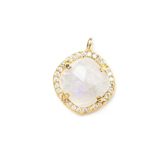 13.5mm Vermeil Bezel White CZ & Rainbow Moonstone Cushion Pendant 1 piece