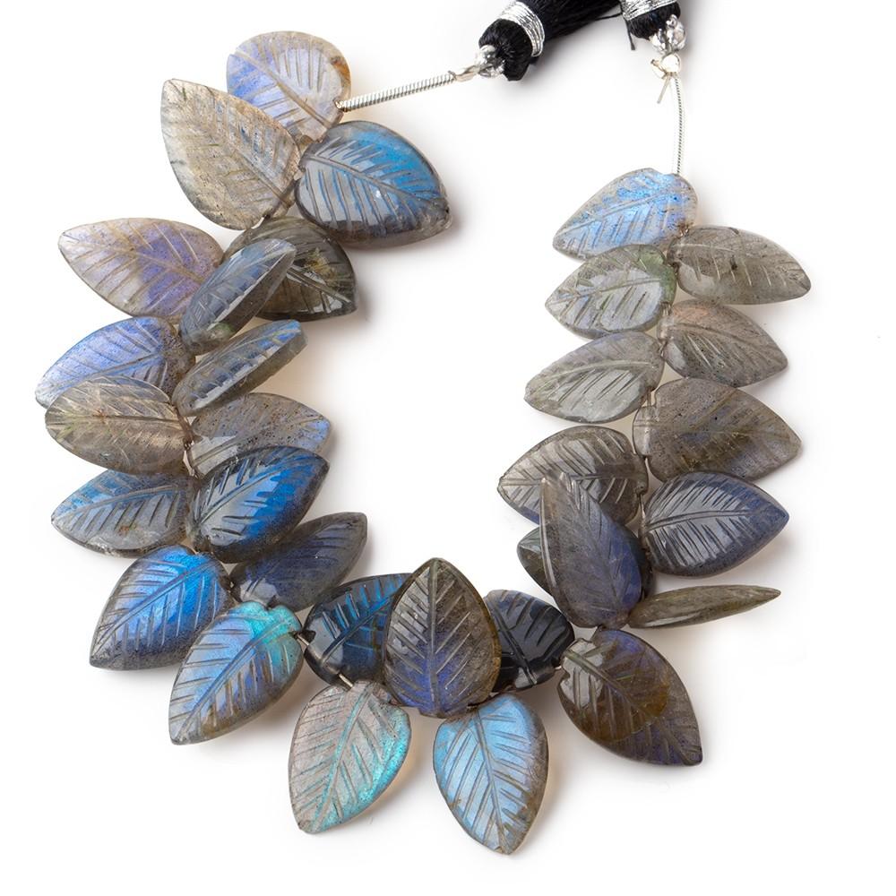 13.5x10-17x12mm Labradorite hand carved leaf beads 6.5 inch 32 pieces AAA