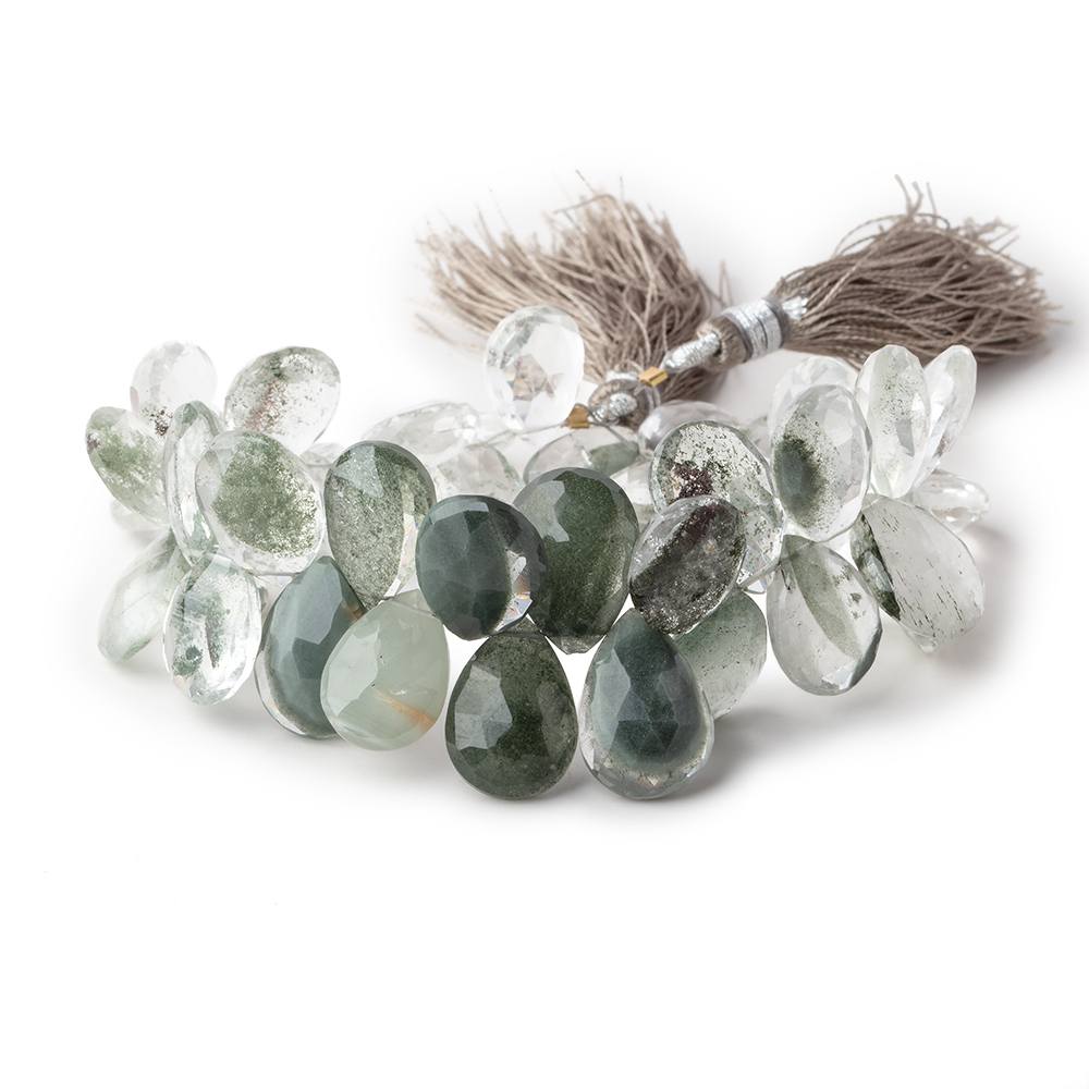13.5x9.5-16x11mm Moss Quartz Faceted Pear Beads 7 inch 39 pieces