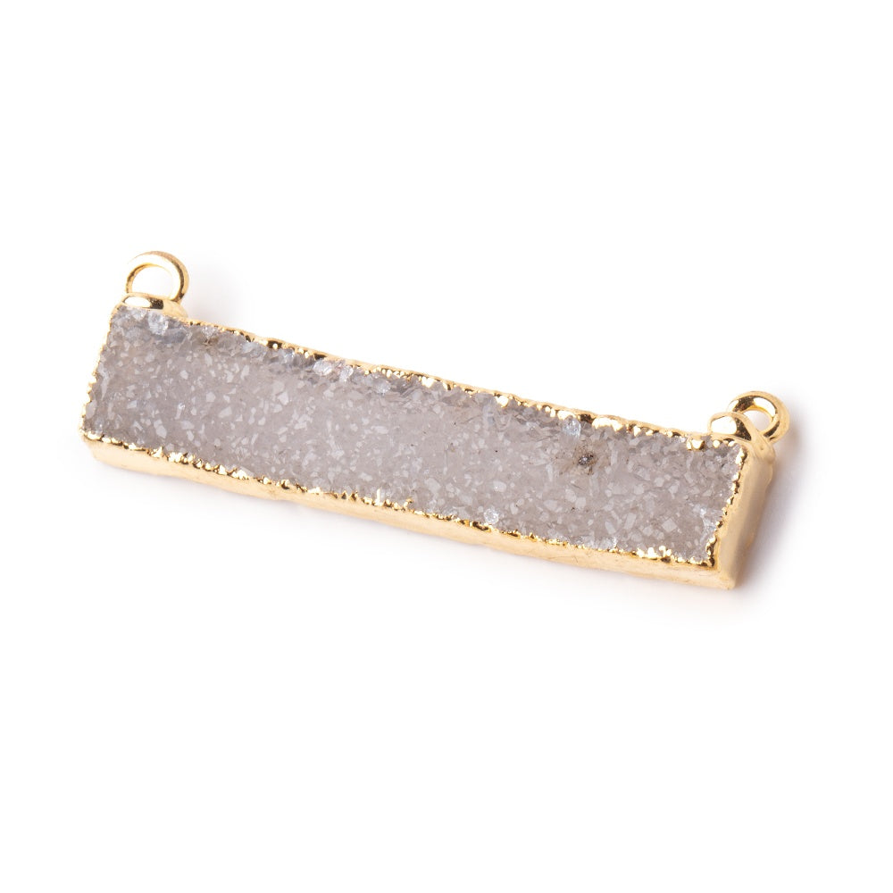 40x8mm Gold Leaf Edged Light Smoky Quartz Drusy East West Bar Connector 1 piece
