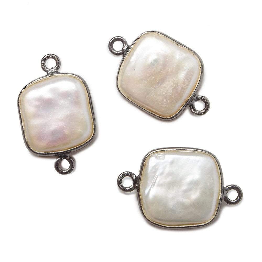 13mm Black Gold Bezel Cream Square Pearl Connector 1 piece