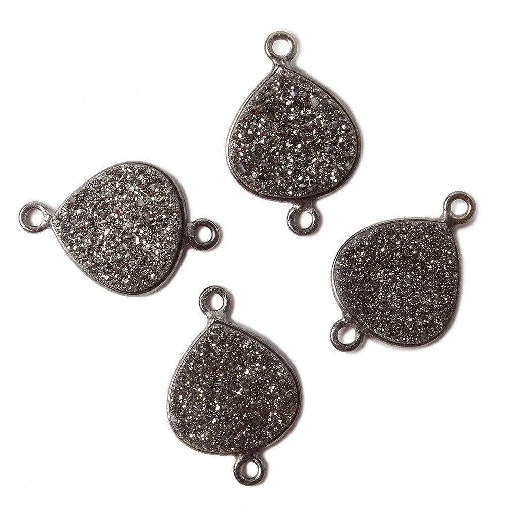 13mm Black Gold Bezel Metallic Black Flat Drusy Heart Connector 1 piece