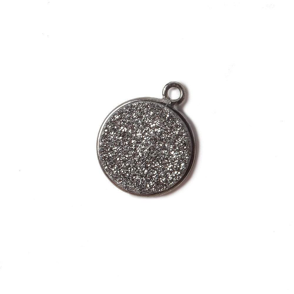 13mm Black Gold Bezel Metallic Platinum Flat Drusy Coin Pendant 1 piece