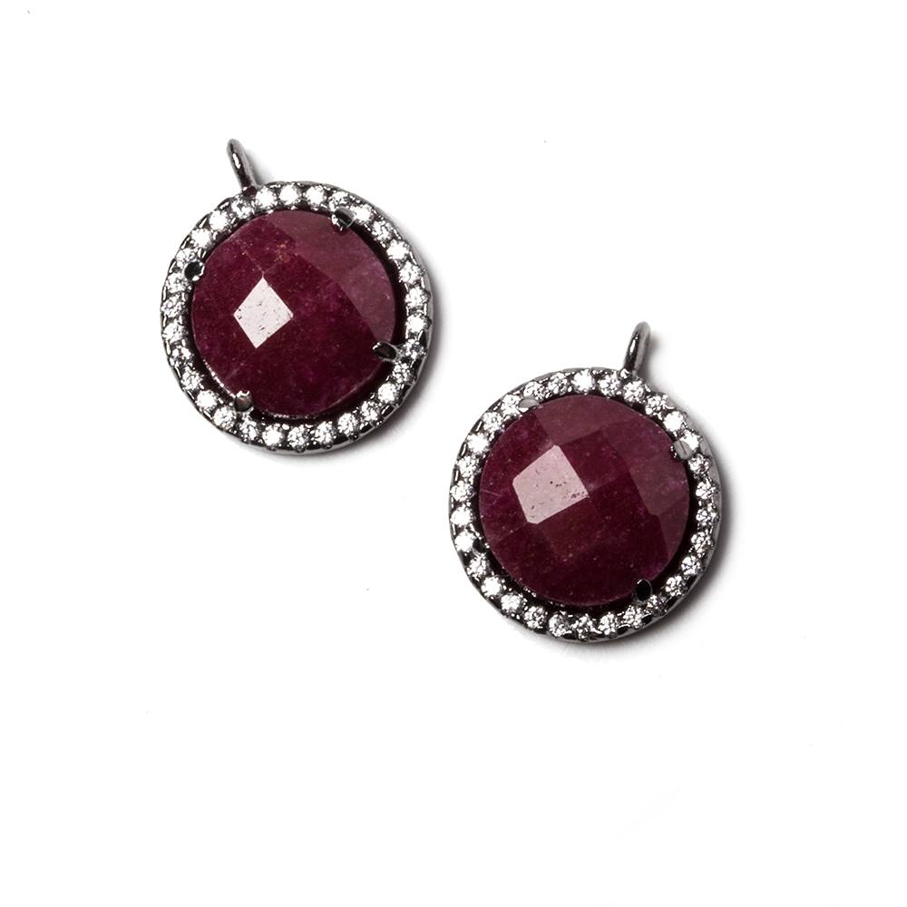 13mm Black Gold Bezeled White CZ & Ruby Coin Pendant 1 pc