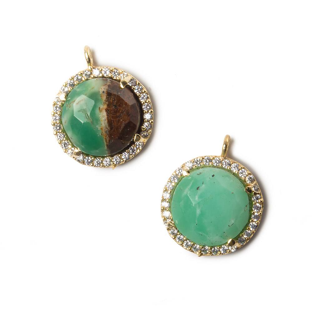 13mm Vermeil Bezel White CZ and Chrysoprase & Matrix Coin Pendant 1 focal bead