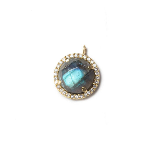 13mm Vermeil Bezel White CZ and Labradorite Coin Pendant 1 focal bead
