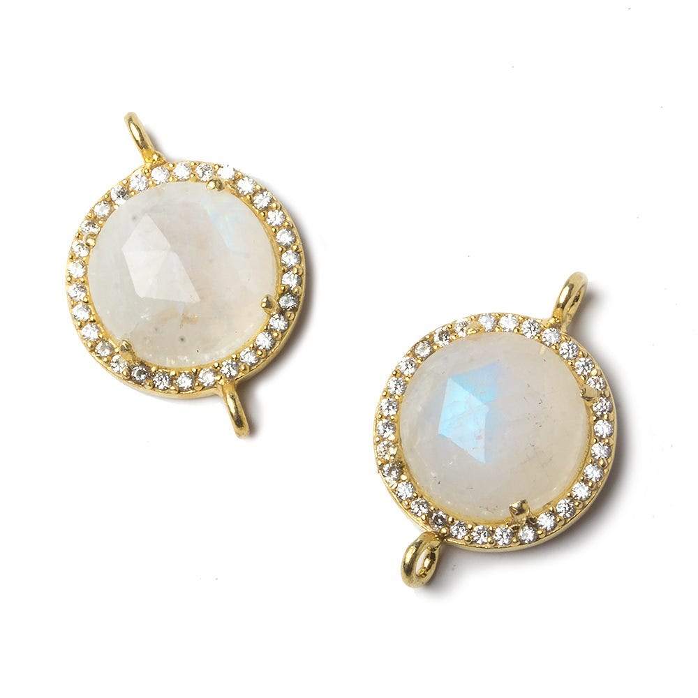 13mm Vermeil Bezeled White CZ & Rainbow Moonstone Coin Connector 1 piece