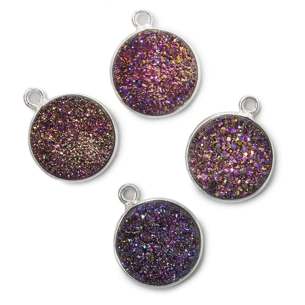13mm Silver .925 Bezel Mystic Peacock Drusy Coin Pendant 1 piece