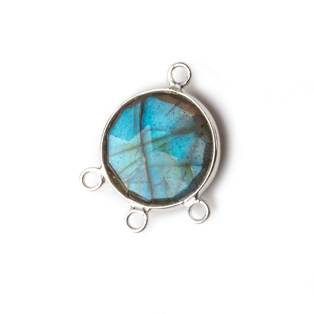 13mm Sterling Silver Bezel Labradorite Coin 3 ring Connector 1 focal bead
