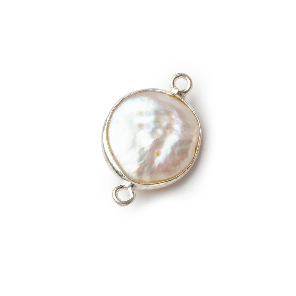 13mm Sterling Silver Bezel White Coin Pearl Connector 1 piece