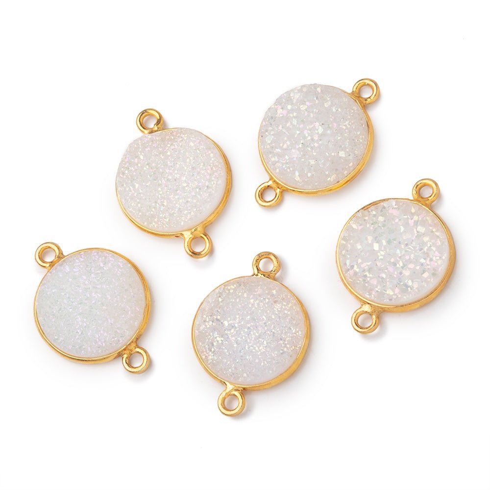 13mm Vermeil Bezel Mystic Pearl White Drusy Coin Connector 1 piece