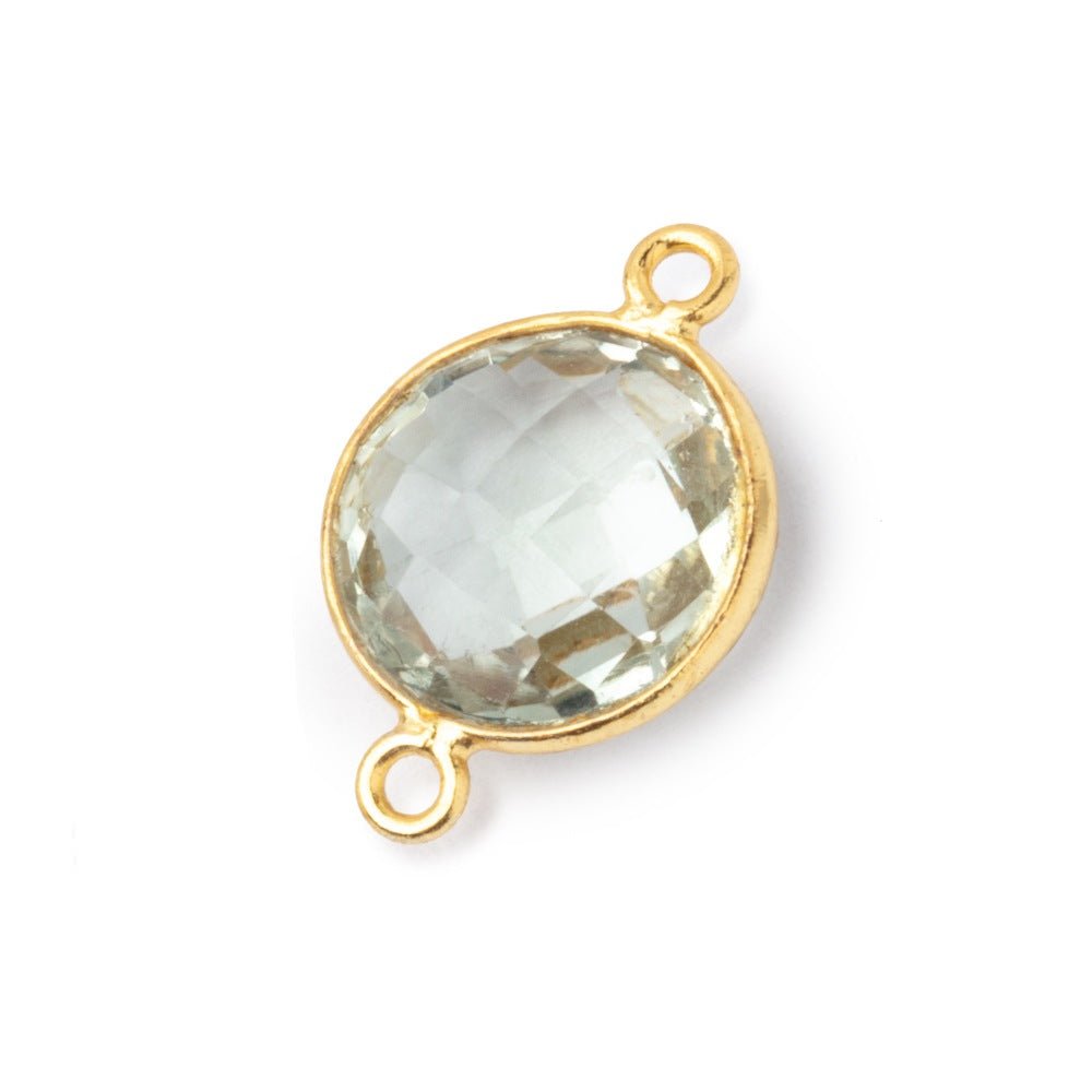 13mm Vermeil Bezel Prasiolite Faceted Coin Connector 1 piece