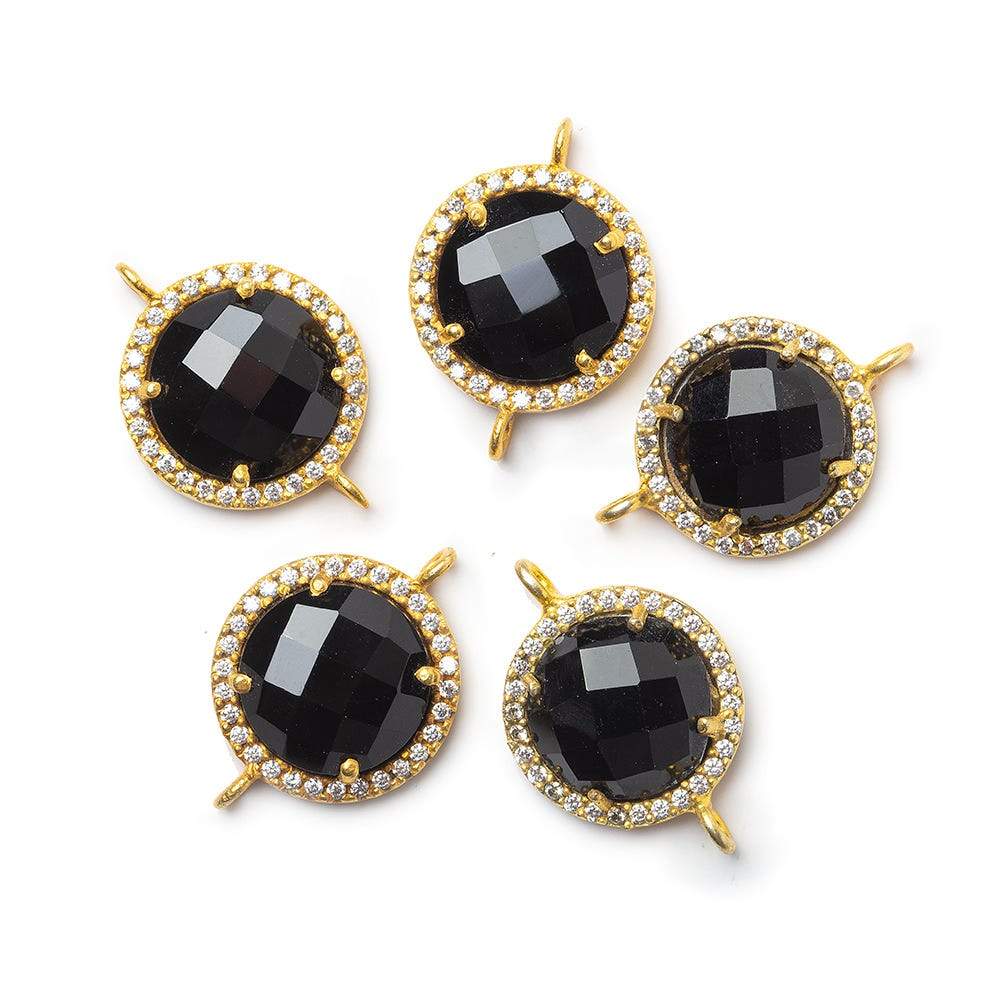 13mm Vermeil CZ Bezel & Black Chalcedony faceted coin Connector 1 piece