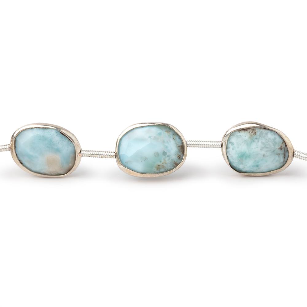 13x10mm Sterling Silver Bezel Larimar Faceted Nuggets 8 inch 11 Beads