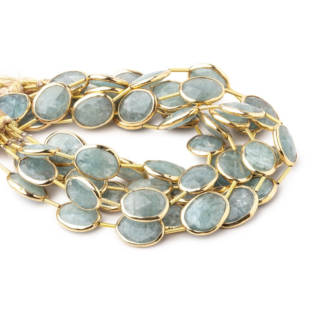 13x11-15x12mm Vermeil Bezel Aquamarine Faceted Nugget Beads 7 inch 9 pieces