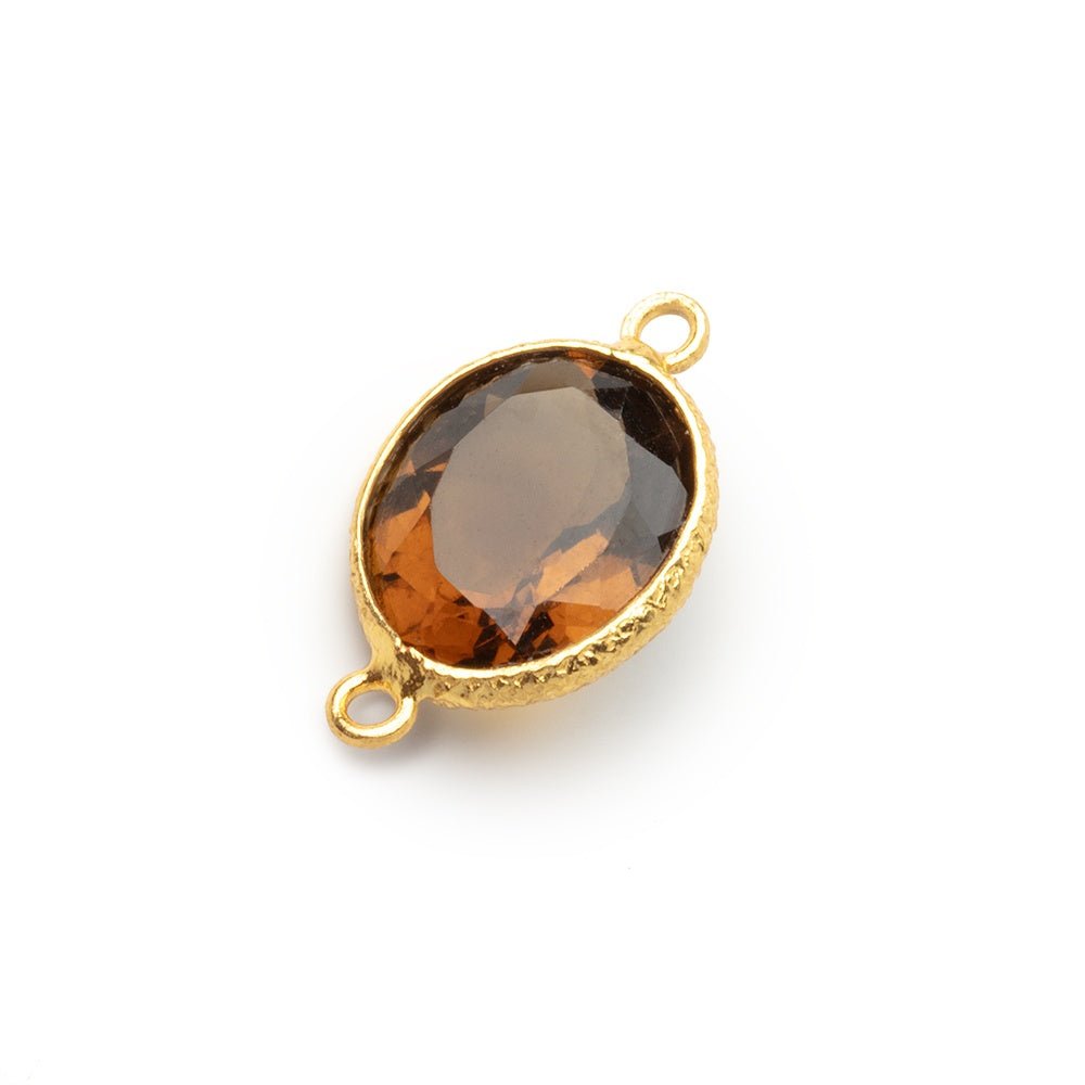 13x11mm Vermeil Bezel Whiskey Quartz Faceted Oval Connector 1 piece