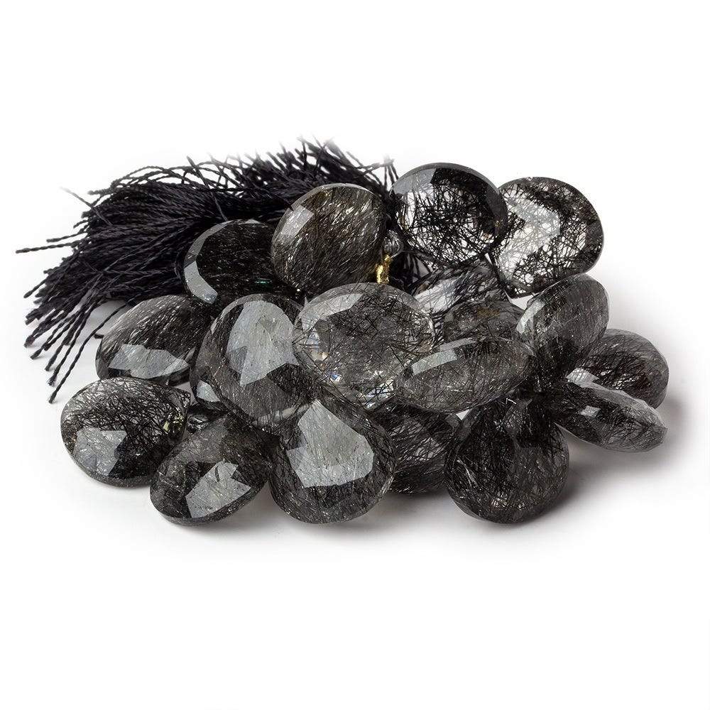 13x13-15x15mm Black Tourmalinated Quartz Heart Briolette 5 inch 23 beads AAA