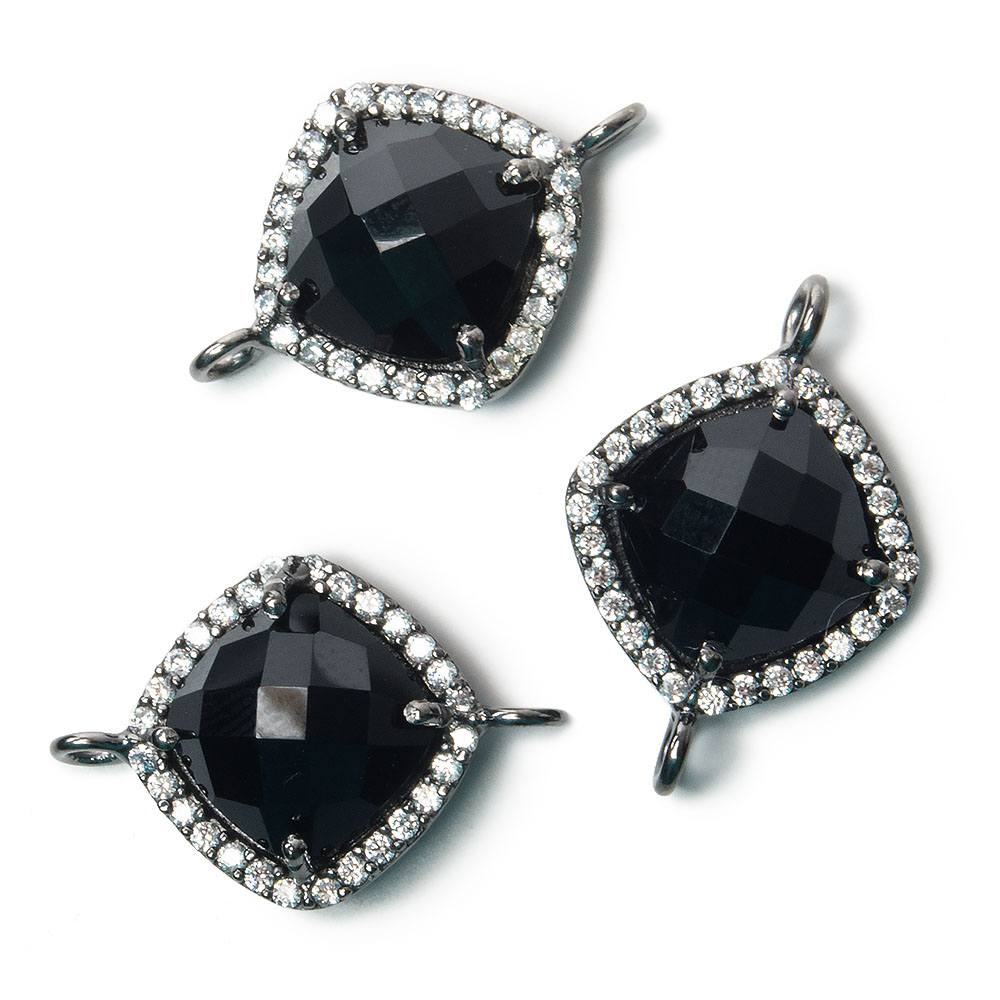 13x13mm Black Chalcedony CZ Bezel Pillow Connector 1 piece