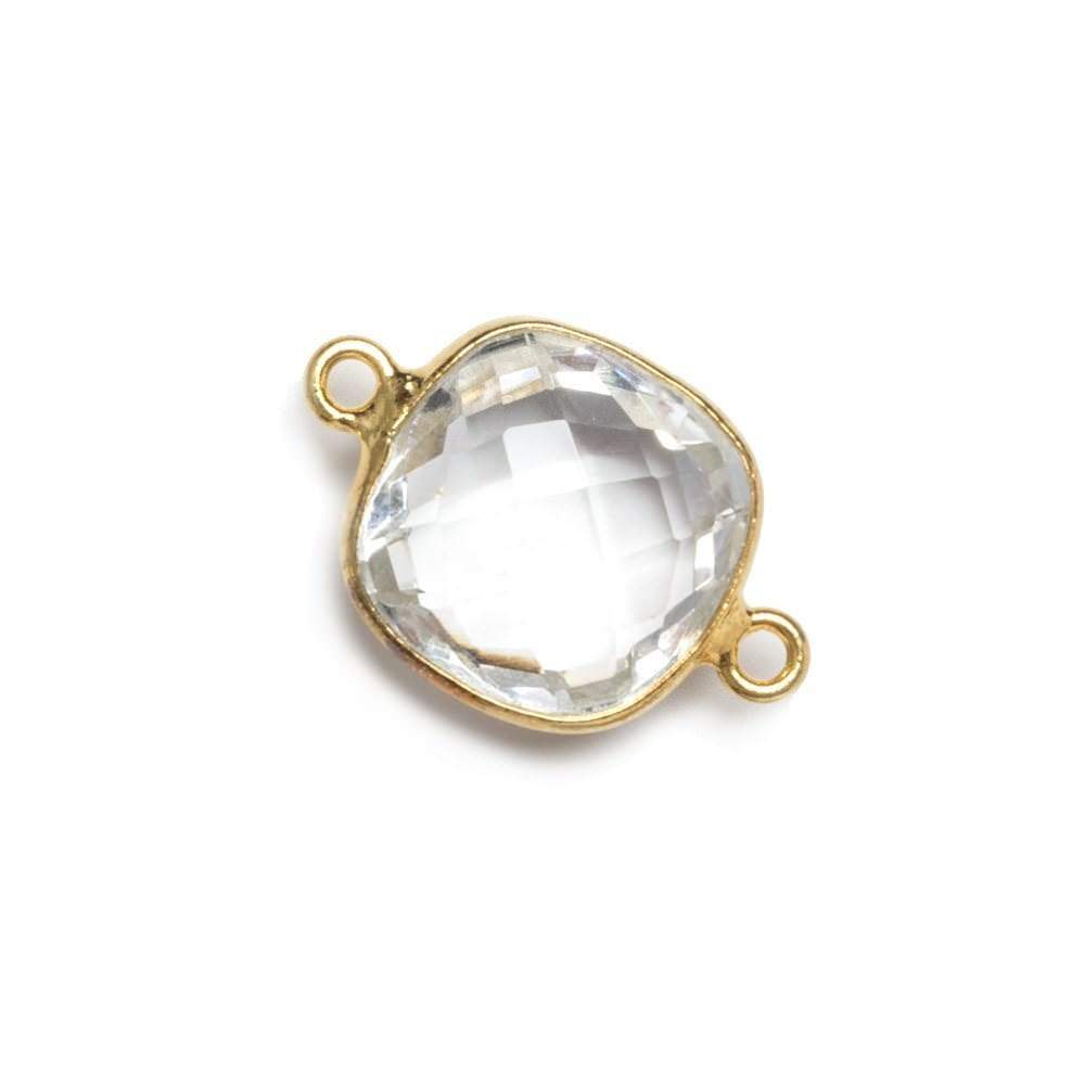 13x13mm Vermeil Bezeled Crystal Quartz faceted pillow Connector 1 piece
