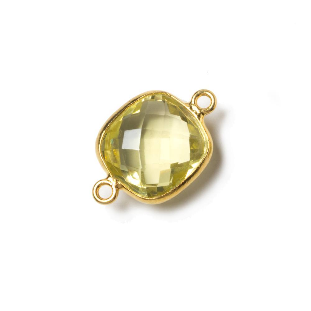 13x13mm Vermeil Bezeled Lemon Quartz faceted pillow Connector 1 piece