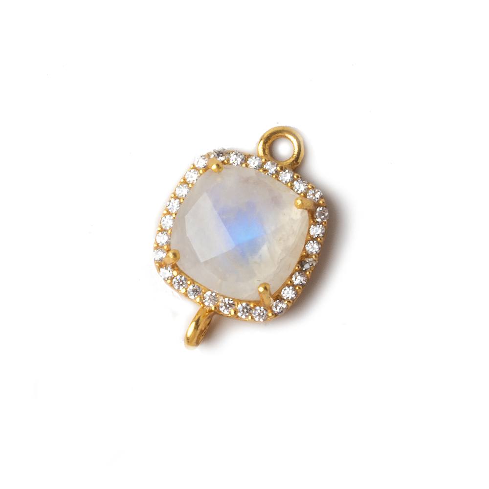 13x13mm Vermeil CZ Bezel Rainbow Moonstone Pillow Connector 1 piece